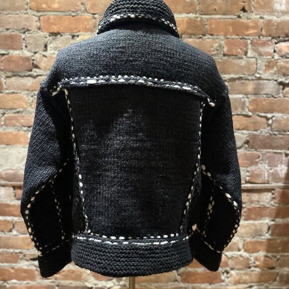 Kapital Wool Hand Knit Cowichan G Jacket Black - Size F (One Size) - Picture 4 of 7